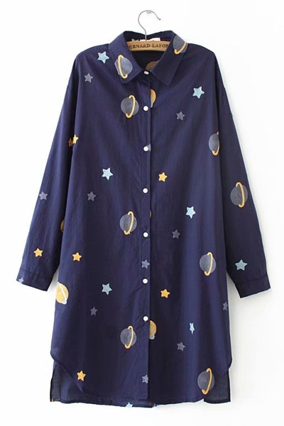 Női hosszú ing gombokkal és klasszikus gallérral