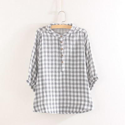 Ruuduline naiste särk nööpide ja 7/8 varrukatega