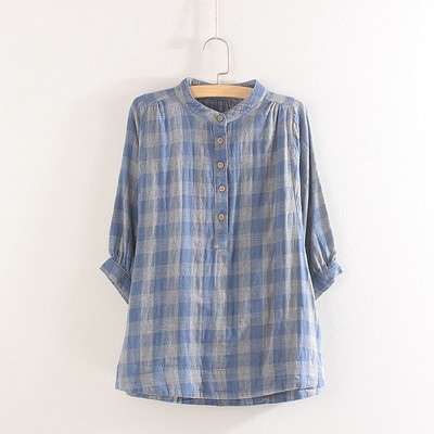 Ruuduline naiste särk nööpide ja 7/8 varrukatega