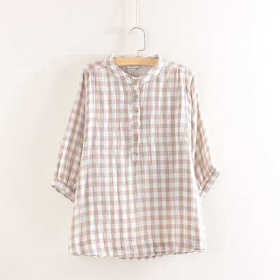 Ruuduline naiste särk nööpide ja 7/8 varrukatega