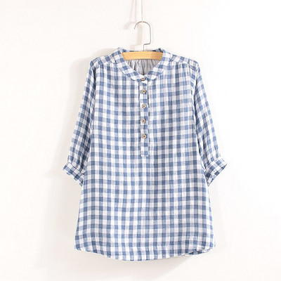 Ruuduline naiste särk nööpide ja 7/8 varrukatega