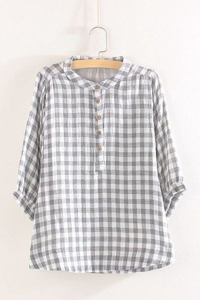 Ruuduline naiste särk nööpide ja 7/8 varrukatega