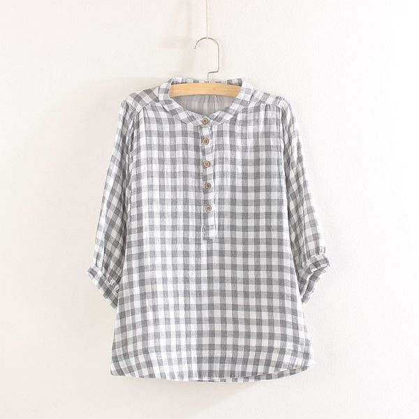 Ruuduline naiste särk nööpide ja 7/8 varrukatega