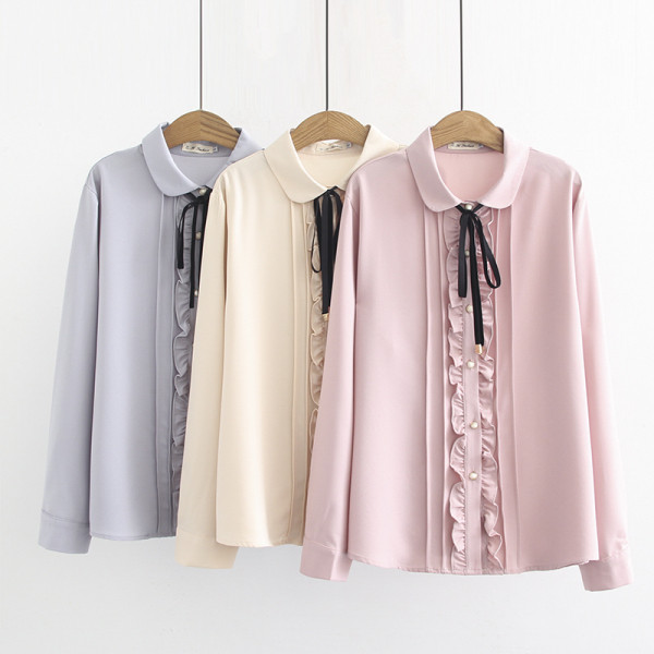 Női alkalmi ing szalaggal és klasszikus gallérral, három színben