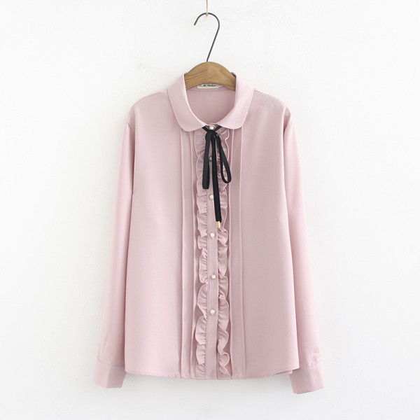 Női alkalmi ing szalaggal és klasszikus gallérral, három színben