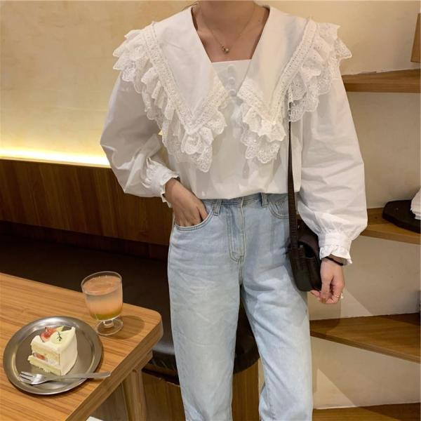 Naiste valge pitsi ja kummiga särk