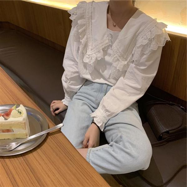 Naiste valge pitsi ja kummiga särk