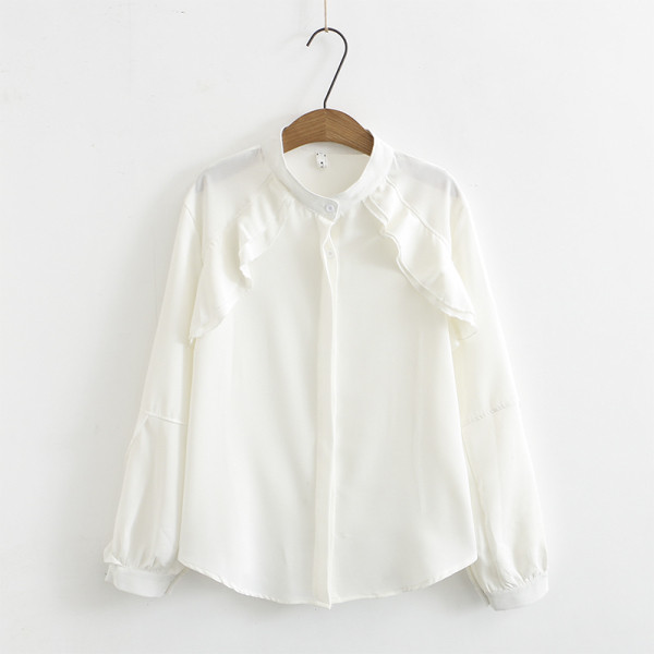 Naiste vabaaja särk nööpide ja pikkade varrukatega valge ja sinine