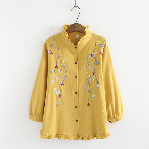 Naiste vabaajasärk nööpide ja tikandiga neljas värvitoonis