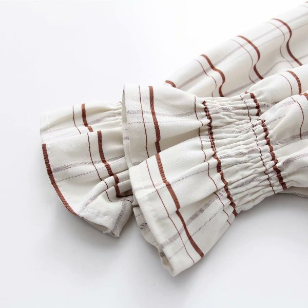 Карирана дамска риза с лотос ръкав и връзки