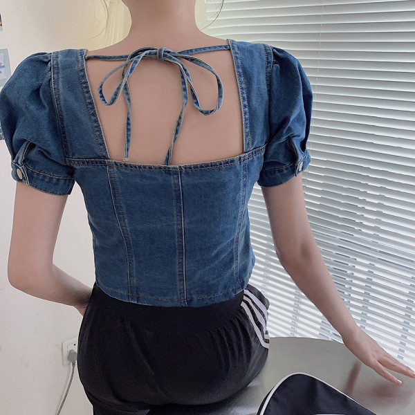 Női farmer ing cipzárral és szögletes nyakkivágással