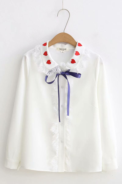 Új modell női ing hímzett szívecskékkel - fehér színű