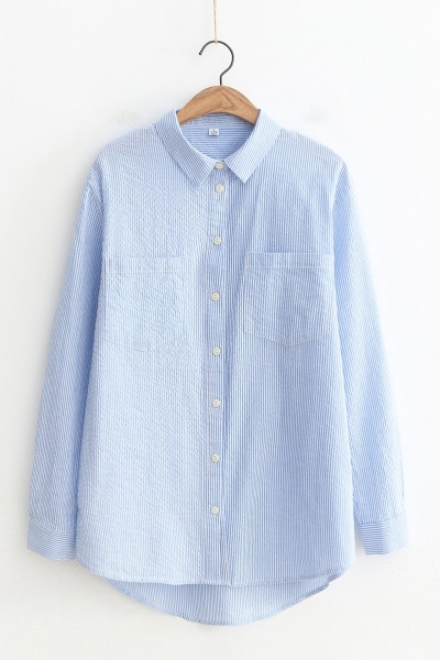 Uus mudel naiste triibuline taskutega särk