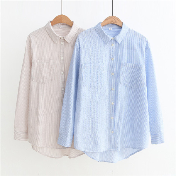 Uus mudel naiste triibuline taskutega särk