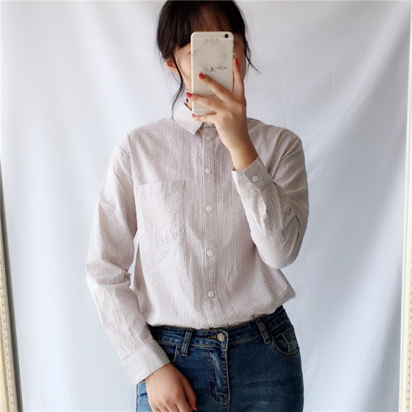 Uus mudel naiste triibuline taskutega särk