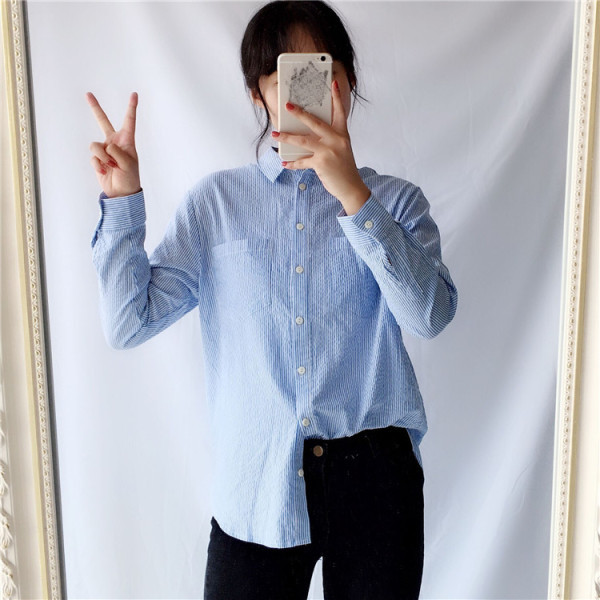 Uus mudel naiste triibuline taskutega särk