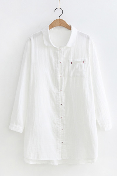 Γυναικείο casual πουκάμισο σε λευκό χρώμα - φαρδύ μοντέλο