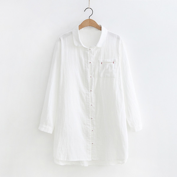 Γυναικείο casual πουκάμισο σε λευκό χρώμα - φαρδύ μοντέλο