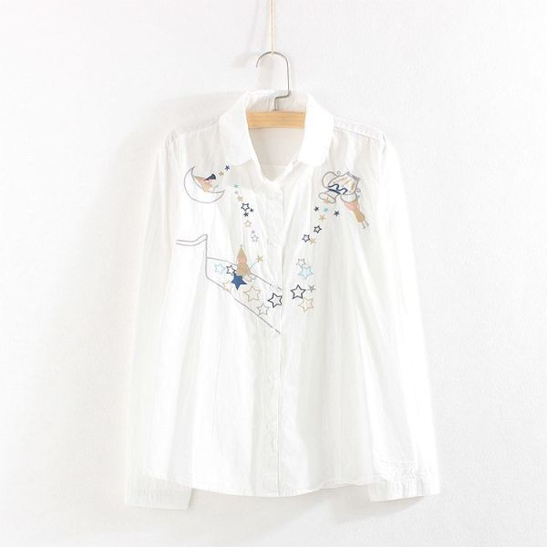 Casual ριγέ πουκάμισο με χρωματιστό κέντημα