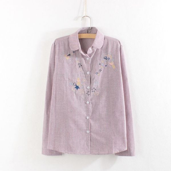 Casual ριγέ πουκάμισο με χρωματιστό κέντημα
