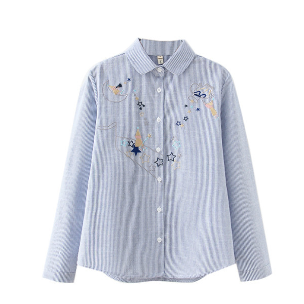 Csíkos alkalmi ing színes hímzéssel