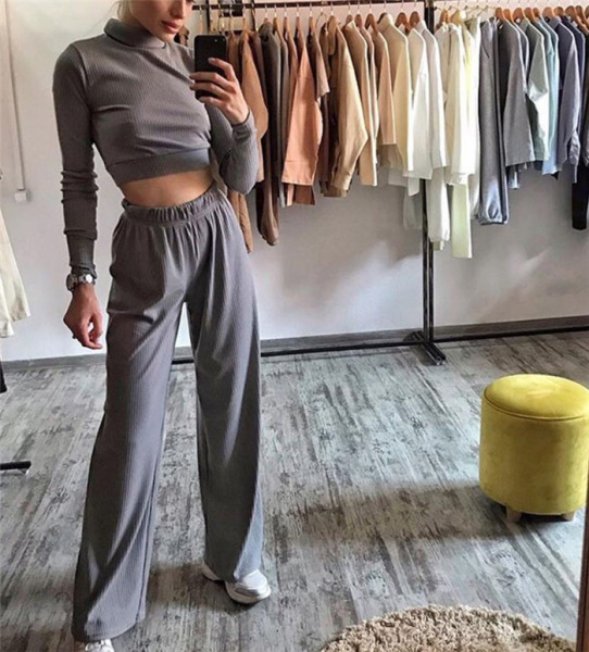 Moodne lühikeste ülaosa ja laiade pükste komplekt