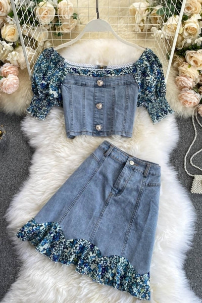 Ženski teksas komplet iz dva dijela sa kovrčama