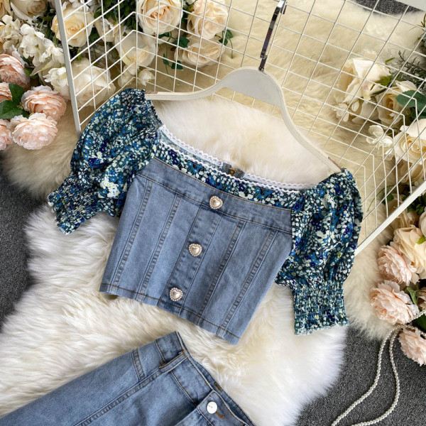 Ženski teksas komplet iz dva dijela sa kovrčama