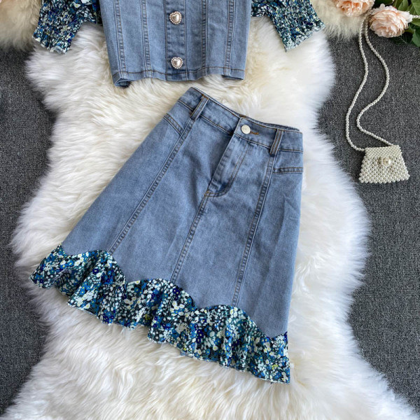 Ženski teksas komplet iz dva dijela sa kovrčama