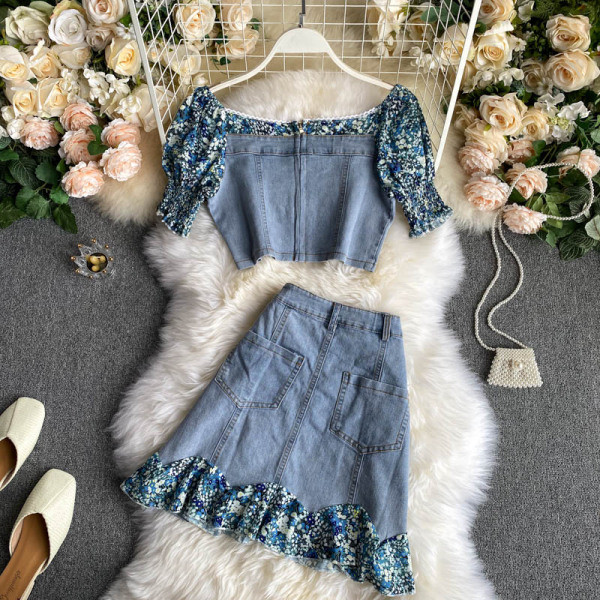 Ženski teksas komplet iz dva dijela sa kovrčama