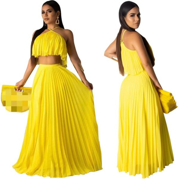 Moodne naiste topi ja plisseeritud seeliku komplekt