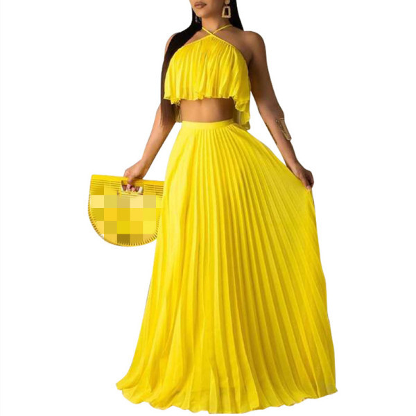 Moodne naiste topi ja plisseeritud seeliku komplekt