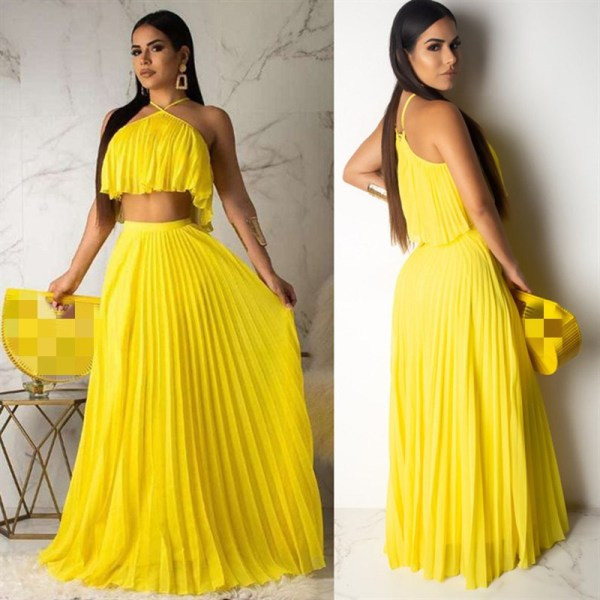 Moodne naiste topi ja plisseeritud seeliku komplekt