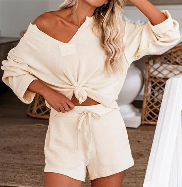 Γυναικείο απλό σετ φαρδιά μπλούζα και σορτς