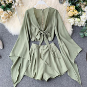 Női alkalmi szett - kétrészes blúz + rövidnadrág