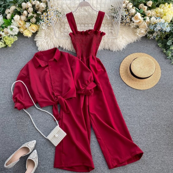 Γυναικείο σετ από δύο μέρη ολόσωμη φόρμα + πουκάμισο με 3/4 μανίκια