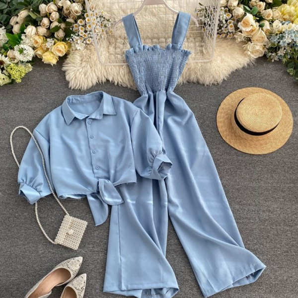 Γυναικείο σετ από δύο μέρη ολόσωμη φόρμα + πουκάμισο με 3/4 μανίκια