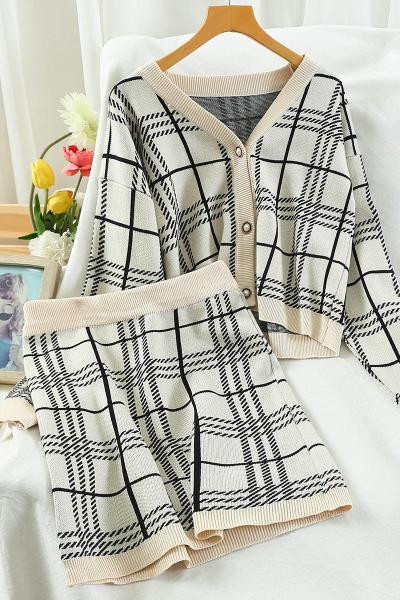 Karirani ženski komplet - dvodijelni