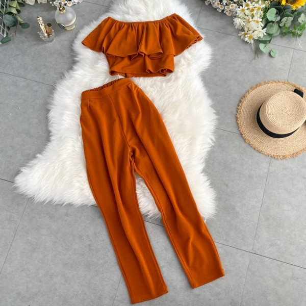 Μοντέρνο γυναικείο σετ από δύο μέρη παντελόνι + αμάνικο