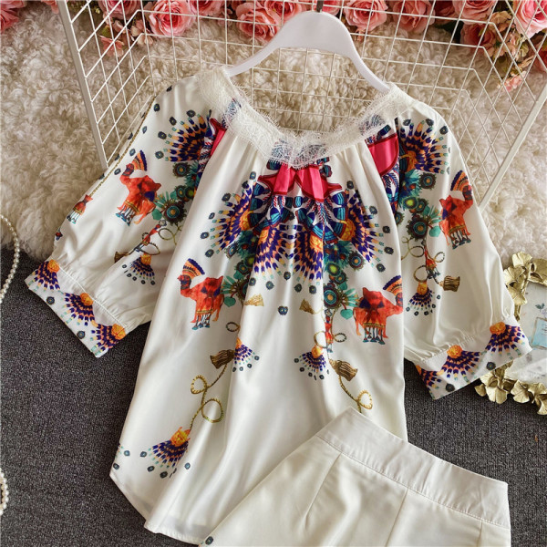 Színes fehér mintás női szett