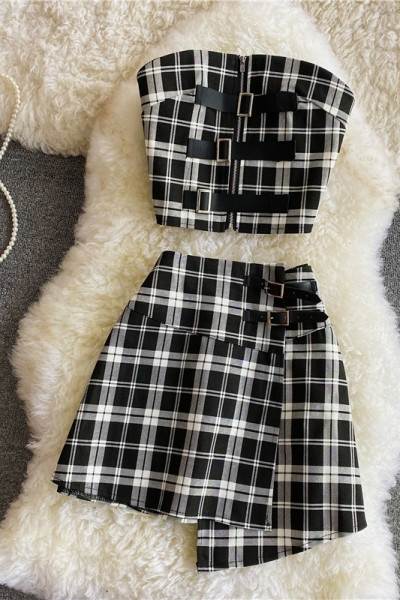 Női napi kockás szett fekete színben