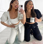 Alkalmi nadrág és rövid mellszett, puffos ujjakkal