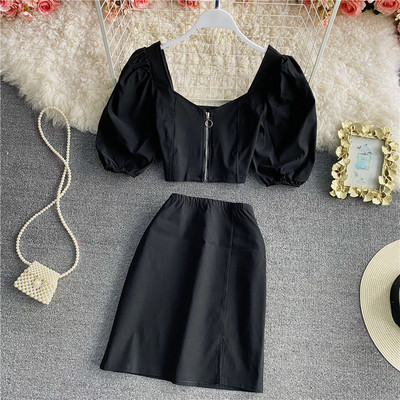 Uue mudeli lukuga ja lühikeste varrukatega naiste komplekt