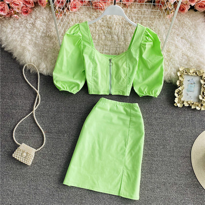 Uue mudeli lukuga ja lühikeste varrukatega naiste komplekt