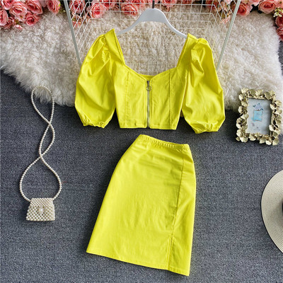 Uue mudeli lukuga ja lühikeste varrukatega naiste komplekt