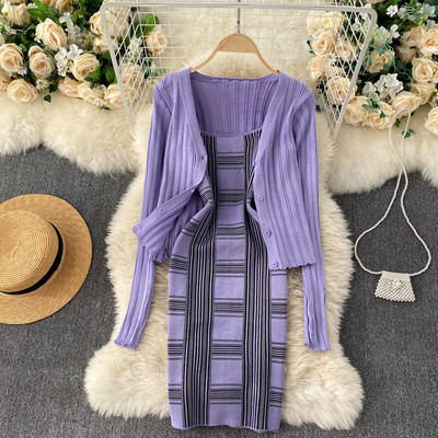 Γυναικείο σετ - ζακέτα και καρό φόρεμα