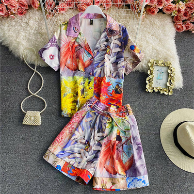 Női nyári szett színes mintával és övvel