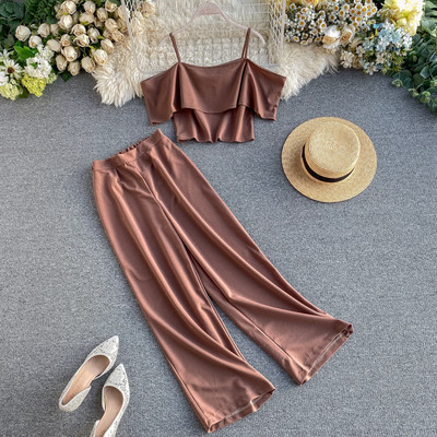 Κομψό γυναικείο σετ μπλούζα + φαρδύ παντελόνι