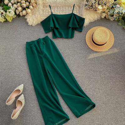 Κομψό γυναικείο σετ μπλούζα + φαρδύ παντελόνι