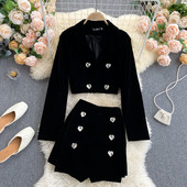 Moodne naiste sametkomplekt - must värv